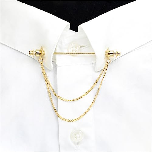 Image of Chain Lapel Pin Collar Bar Tassel Brooch Classic Ball Head Brass Shirt Collar Bar Tie Pins for Men Wedding Business