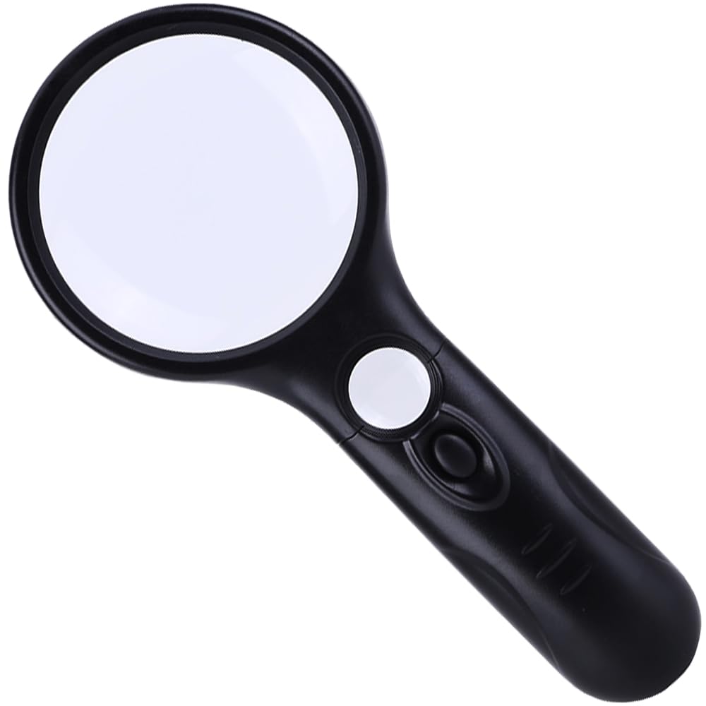 Bodyplus Black Magnifying Glass, 45X Handheld Reading Magnifying Glass With 3 Led Lights - Super High Clarity Lightweight Magnifier For Reading Books, Macular Degeneration, Jewellery Inspection, Etc. (Black)