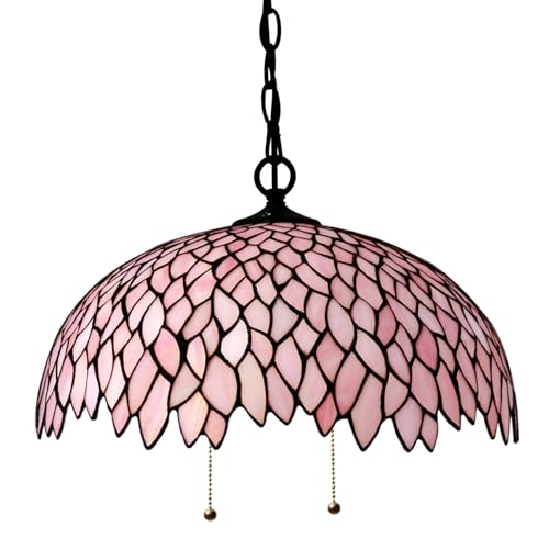 Image of 16 Inch Tiffany Stained Glass Lamp Shade Replacement Only(Pink Wisteria) | Fit For Table Lamps FLoor Lamp Ceiling Fixture Pendant Hanging Light Home Office Decoration