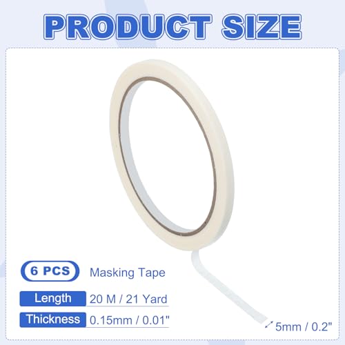 Image of MECCANIXITY Masking Tape 0.2 Inch x 21 Yard Painters Tape Adhesive Paint Tapes for DIY Crafts Arts Wall Painting Labeling Car Home Office Decoration, White, Pack of 6
