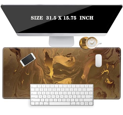 Image of Large Mouse Pad Gold Marble Mousepad Gaming Desk Mat XXL 31.5''X15.75'' Desk Pad Big Computer Mat Long Mouse Mat of Office Work