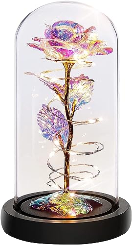 WEMOL Acrylic Artificial Rose Flower Dome with LED Lights Gifts f...