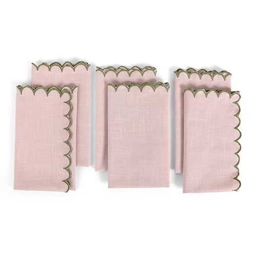Image of FINGERCRAFT Scallop Edge Cloth Napkins | Set of 6 | 20x20 Inches | 100% Cotton | Table Napkins for Any Occasion | Washable, Perfect for Parties and Everyday Use (Pink Slub, Set of 6)
