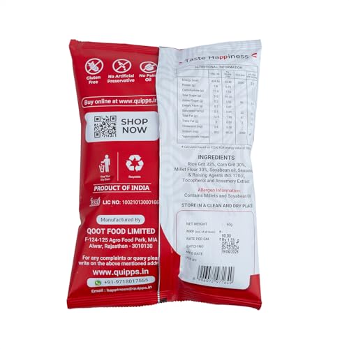 Image of Quipps Millet Puff Lime & Mint | Healthy Millet Snack | Non-Fried Roasted Puffs | High Fiber & Plant Protein | Gluten Free, Vegan, Non-GMO | No Preservatives, No Palm Oil | Light & Crunchy Healthy Snack for Office & Travel | Vegetarian | 60g