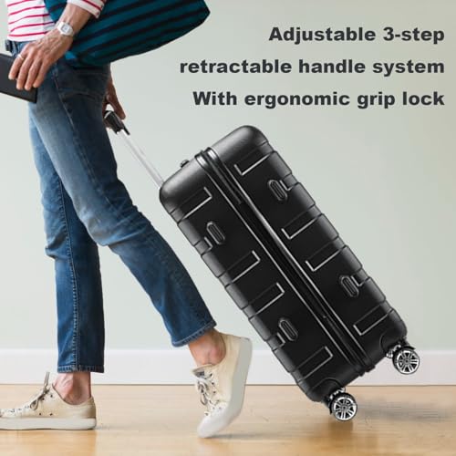 Suitcase Set 3 Piece, 20/24/28 Inch Luggage Suitcase Set, Hard Shell Luggage with Spinner Wheel, TSA Lock Luggage Suitcase (Black)4