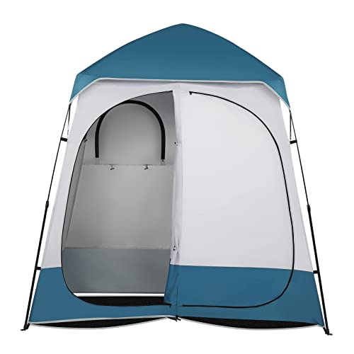 Outvita Oversize 2 Rooms Shower Tent, 7.5 FT Outdor Pop up Changing Room, Instant Extra Wide Privacy Shelter for Camping Dressing Toilet Bathroom with Carry Bag, Blue & White