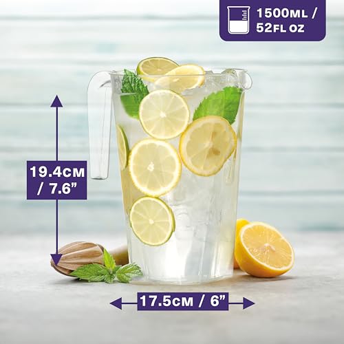 Miniatura 2 de Matana 12 Jarras De Plástico Transparente, 1,5l - Cócteles, Limonada, Ponche, Sangría, Cervezas Y Más - Cumpleaños, Bodas, Navidad, Picnics, Barbacoas, Fiestas - Resistentes Y Reutilizables