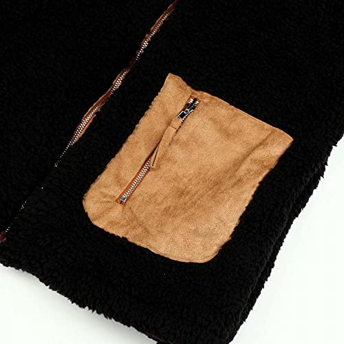 Yyw Women Casual Full Zip Jackets Long Sleeve Solid Coats Loose Soft Fleece Fuzzy Short Teddy Jacket Outerwear With Pocket (Black,X_L) #TOP4