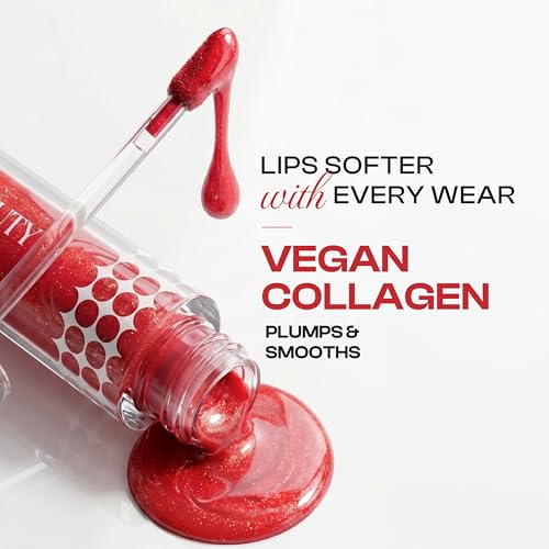 Image of Dream Beauty Solace Lip Gloss | Red with Gold Shimmer | Non-sticky tinted collagen lip gloss with Hyaloronic Acid and Vitamin E for Hydrated, Plump and Smooth Lips | Luxurious Application Long-Lasting Soft and Fuller Lips | 4.7 ml (Rhea)