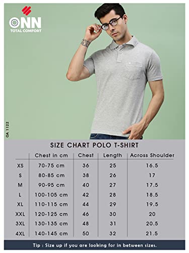 ONN Men's Grey Half Sleeves Polo Collar T-Shirt with Pocket (Size : X-Large)