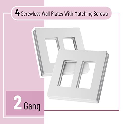 Bates- Screwless Decorator Wall Plates, Two Gang Switch Plate Covers, 4 Pack, Screwless Wall Plates 2 Gang, White Switch Plate Covers, Switch Cover Plate, Wall Switch Cover, Electrical Outlet Cover… #TOP1