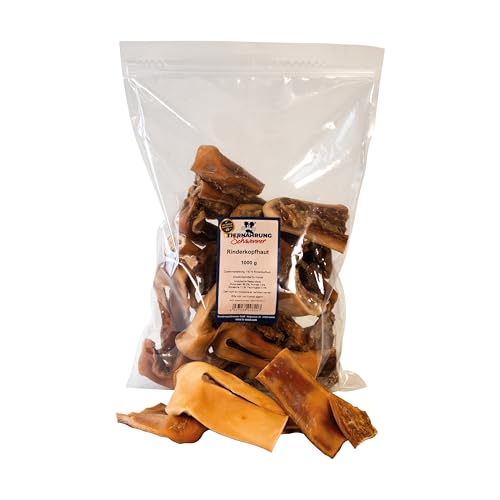Tiernahrung Schwenner - Kurze Rinderkopfhaut für Hunde getrocknet – Dog Snacks – Hunde Zahnpflege – 1000g 8-18 cm 1