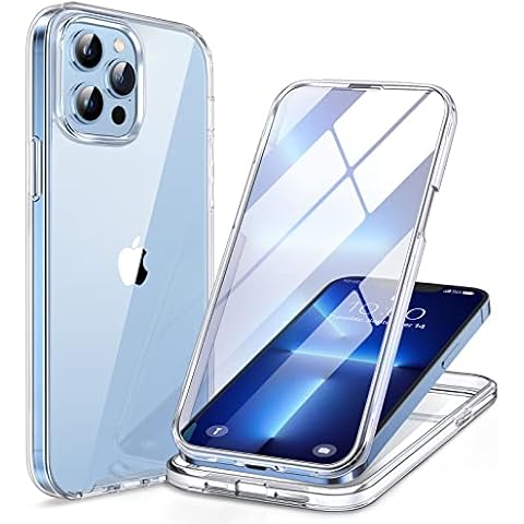 Miracase GLASS Case Compatible with iPhone 13 Pro Max Case 6.7 inch, [Glass Screen Protector] Full Body Rubber Bumper Case Cover (Clear) Cover