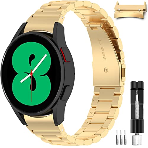 Miimall Compatible Samsung Galaxy Watch 4 44mm 40mm/Watch 4 Classic 46mm 42mm Band Metal,No Gap Stainless Steel Metal Wristband Strap Band for Samsung Watch 4 44mm 40mm/Watch 4 Classic 46mm 42mm(Gold)