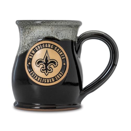 Greater Distance NFL Football New Orleans Saints 14 oz Two-Tone Tall Belly Mug, Handmade Large Ceramic Coffee Mug With Team Logo for True Fans, Premium Deneen Pottery Made in USA