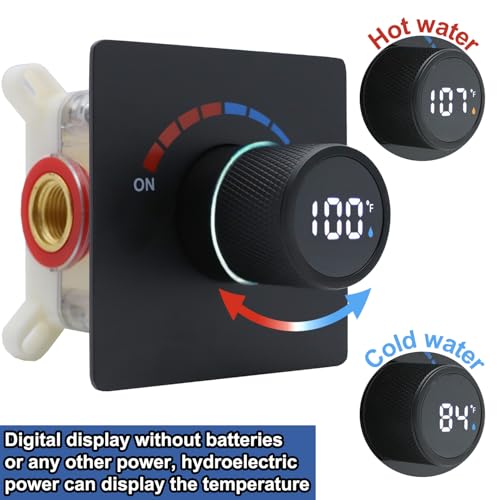 Sistema de ducha con cabezal digital de 6 pulgadas y válvula (negro mate) miniatura 2