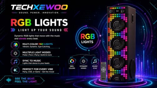 Image of TECHXEWOO Party Blaze X4, 200W Powerful Home Theatre System with 8-inch Woofer, Bluetooth, Digital FM, Karaoke, RGB LED Lights