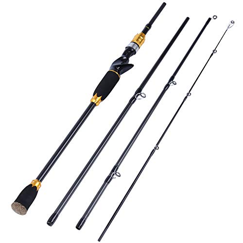 Sougayilang Spin-Casting Fishing Rods, Ultra Light, 24-Ton Carbon Fiber, Portable Travel Fishing Poles for Freshwater Saltwater--6.9FT Gold Casting