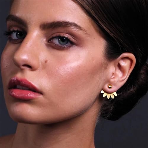 Allereyae EH-A73 Vintage Lotus Ear Jacket Earrings Gold Lotus Jacket Earrings Lotus Ear Climber Earrings Front Back Earrings Jewelry thumb #1