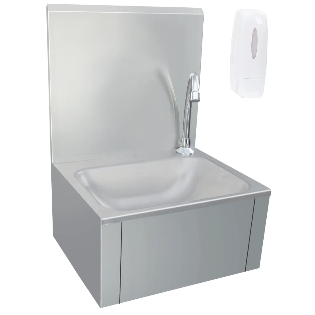 vidaXL Gastro Handwaschbecken mit Wasserhahn Wandmontage Spülbecken Spüle Küchenspüle Gastrobecken Edelstahlspüle Waschtisch Edelstahl