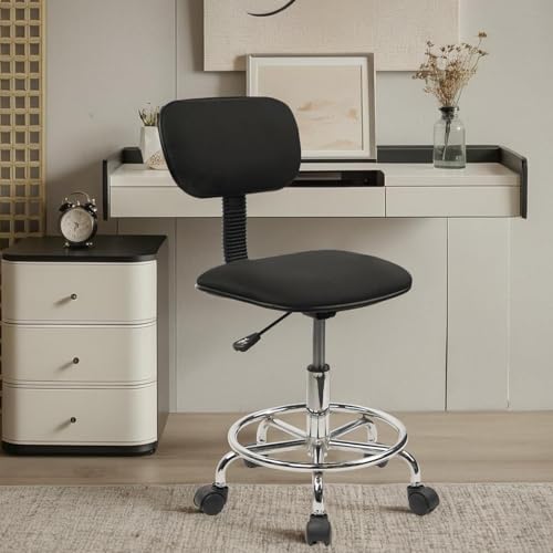 KLASIKA Low Wide Rolling Swivel Stool Backrest, Adjustable