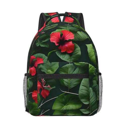 Sac à dos de voyage imperméable fleurs d'hibiscus bagage à main noir