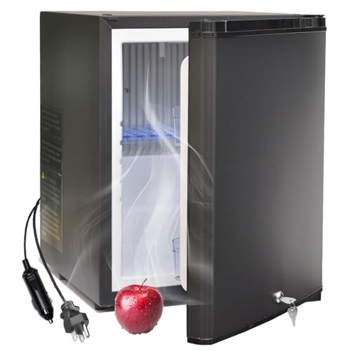 Image of Smad Mini Fridge with Lock and Key 1.0 cu.ft, 12V RV Refrigerator 12V / 110V Super Quiet 12V Fridge Reversible Door Absorption Refrigerator for RV, Truck, Camping, Boat Use, Black