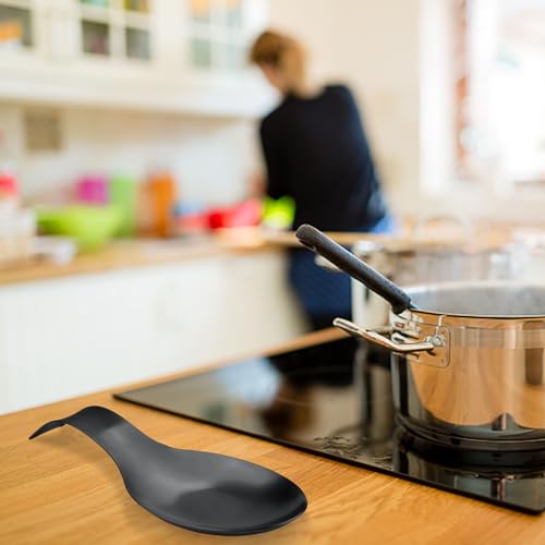 Image of VanlonPro Stainless Steel Spoon Rest, Spatula Ladle Holder, Stainless Steel Utensil Spoon Rest Holder, Brushed Finish, Dishwasher Safe 9.8 x 3.7 Inch (1PC, Fishtail - Black)