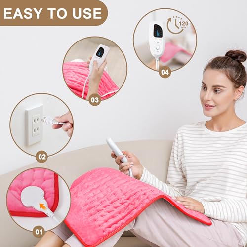 Image of Deepsoon Heating Pad,Electric Heating Pads for Back,Neck,Moist Heating Pad for Abdomen Shoulder Knee Legs,Dry /Moist Heat&Auto Shut Off,Mother's Day Birthday for Men and Women,Fuchsia,24x20 Inch