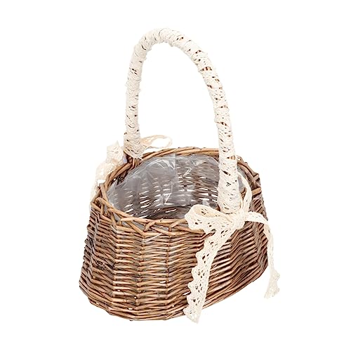 Hand Woven Flower Storage Basket Multi Functional Woven Decorative Basket with Lace for Fresh and Artificial Flowers Rustic Home Decor
