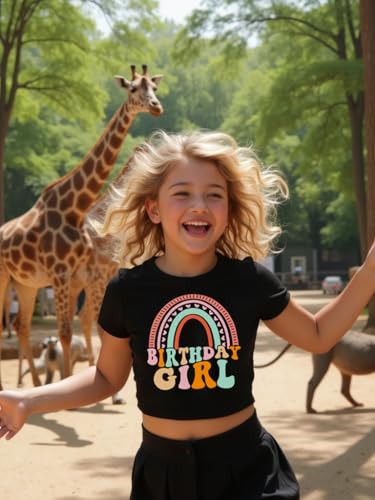 Image of Little Girls Crop Tops Cool Summer T-Shirt Crewneck Short Sleeve Fashion Tee Size 6-14