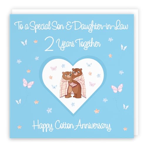 Hunts England – Grande carte de 2e anniversaire pour fils et belle-fille – 2 ans – Anniversaire de coton – Prairies romantiques – Carte amusante – Carte de deuxième anniversaire pour fils et belle-fi