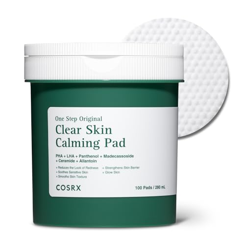 Image of COSRX OneStep Original Clear Skin Calming Pad, 100 Pads, Dual-Sided Facial Pad for Soothing, Barrier Strengthening & Gentle Exfoliation with 82% Green Tea Water, Cica, PHA, LHA, Korean Skin Care