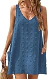 BUNSLOOM Damen Kleider Sommer Ärmellos Chiffon Mini Strandkleider V Ausschnitt Kurz Kleid Sommerkleid Mit Taschen