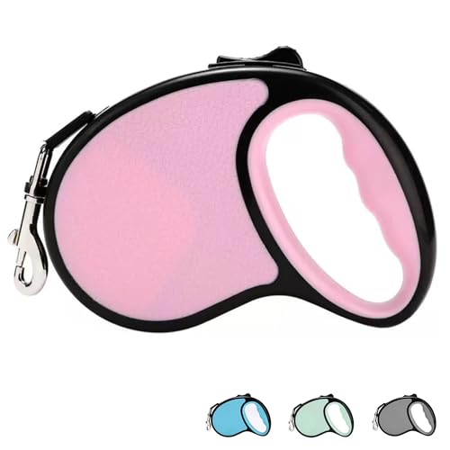 DDUP Retractable Dog Lead,5M/16FT Long Extendable Dog Lead 360Â°Tangle-Free,Smooth & Durable Anti-Slip Handle Grip with Strong Nylon Tape,One-Handed Brake Button for Small Medium Dogs (Pink)