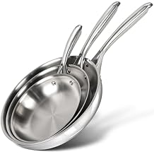 MICHELANGELO Tri-Ply Stainless Steel Frying Pan Set, 8" 9.5" 11" Skillets, Full Clad Stainless Steel Pans for Even Heating, Durable Cooking Pan Set for Home Chefs & Everyday Cooking