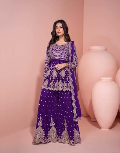 Combinaison de travail indienne Georgette véritable broderie lourde 11874