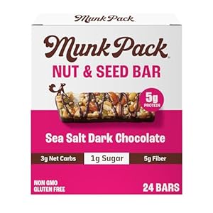 Munk Pack Nut & Seed Bars, Sea Salt Dark Chocolate, Prebiotic Probiotic GLP-1 Snack, Gut Friendly, 5g Fiber, 5g Plant Protein, Gluten Free, Keto, No Sugar Alcohols, 3g Net Carb, 24 Count