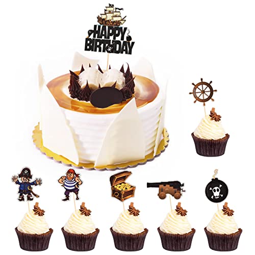Vesaneae Décoration Gâteau Pirate,Décoration de cupcake,Pirate Cake Topper,Deco Pirate Gateau Anniversaire Enfant,Paillettes Pirate Cake Toppers