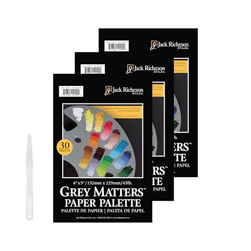 Jack Richeson Grey Matters Disposable Paper Palette 6 x 9 3 Pack Includes Palette Knife