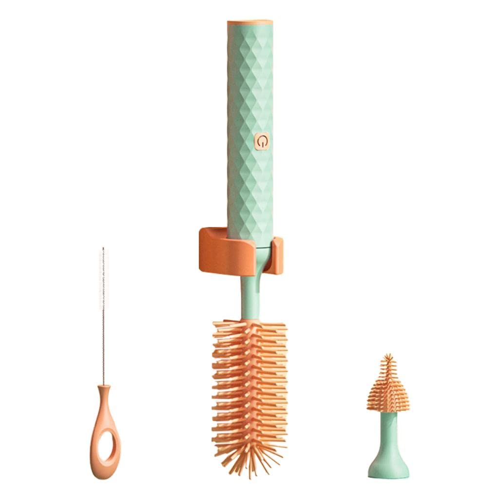 Yajuyi Spazzola per Elettrica in Silicone Ricaricabile Portatile per Neonato, Arancio Verde