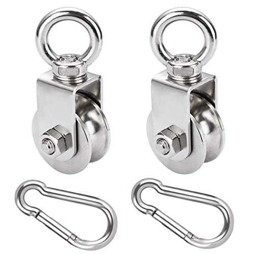 GothicBride 2 Pièces 48MM Poulie avec Roulement à Billes, Poulie de Levage Charge 500 kg, Poulie pour Cable en Acier Inoxydable pour Corde Fitness(2 Pcs,...