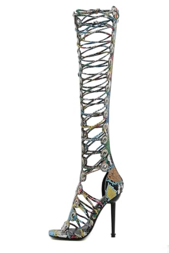 Image of STUPMARY Women Peep Toe Sandals Cut-outs Cross-tied Lace Up High Heeled Gladiator Sandals Zipper Over The Knee Bootie Summer