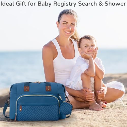 Image of Tenot Diaper Bag Tote with Pacifier Case, Baby Bag for Women with Shoulder Straps, Travel Diaper Tote for for Mom and Dad Medium Size, Blue