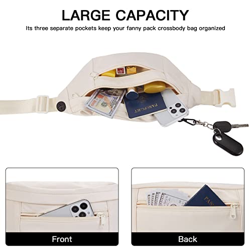 Telena Crossbody Fanny Pack For Women Men Fashion Waist Pack Belt Bag With 4-Zipper Pockets For Hiking Running Travel, Beige #TOP3