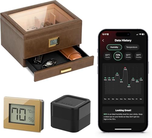 CASE ELEGANCE Belmont Glass Top Humidor Includes Klaro Valet Digital