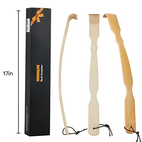 Image of Back Scratcher, 2 Pack, 17-Inch Curved Bamboo Long Handle for Men & Women