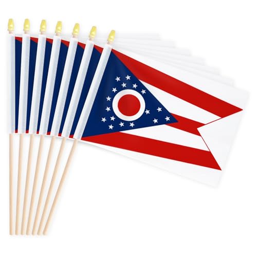 Pack of 20 Handheld Ohio Flags 5x8 Inch - Small State of Ohio OH Flags on Wood Sticks with Spear Top Mini Ohioan Flag for Elections Patriotic Decorations Independence Day Celebrations
