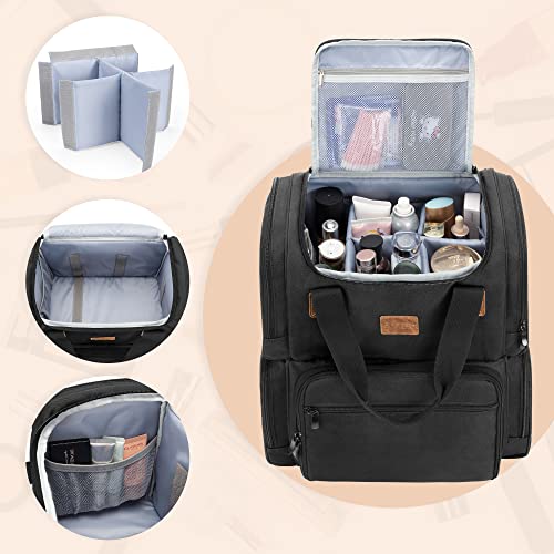 BAFASO Black Travel Makeup Bag with 3 Removable Pouches