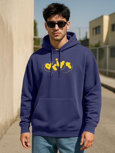 Image of Veirdo Polycotton Spun Oversized Fit Hooded Sweatshirt Full Sleeves Front Chest Graphic Printed Drop Shoulder Jumper Hoodie for Men (Sizes: S to 3XL)